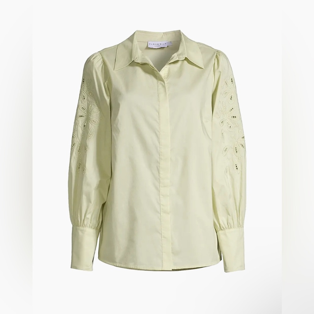 $230 Harshman Devlin Eyelet Cotton Button-Front Shirt Soft Green Size 2XL Cotton